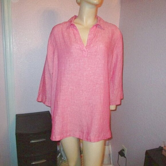 NWT Tahari LINEN Shirt Size S BLOUSE Tunic Top 3/4 SLEEVES V-Neck LIGHTWEIGHT - Picture 1 of 12